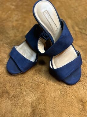 ANTONIO MELANI Navy Suede Double-Strap Wedge Sandals